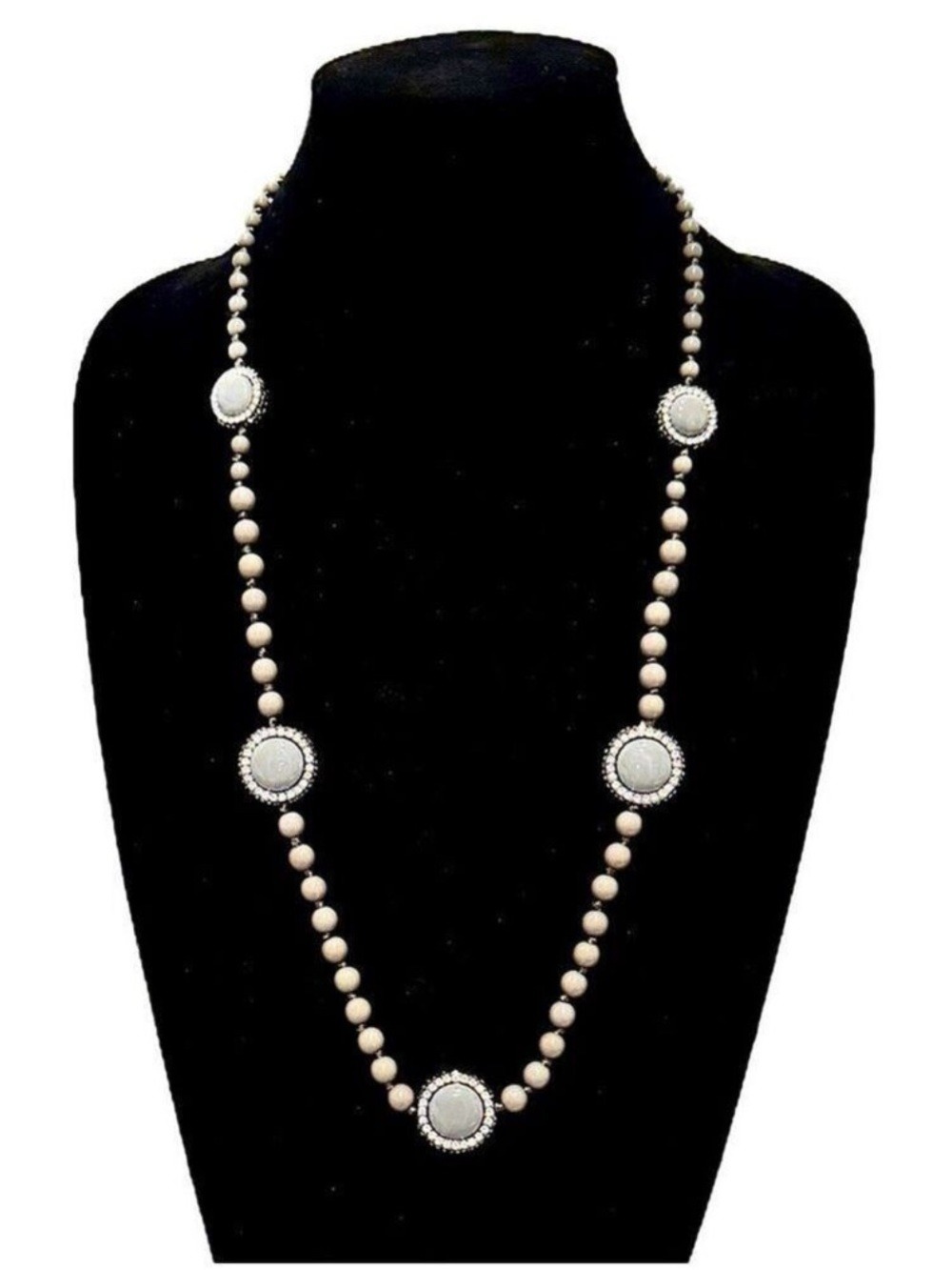 TALBOTS | Grey Beaded Crystal Station Necklace | NEW